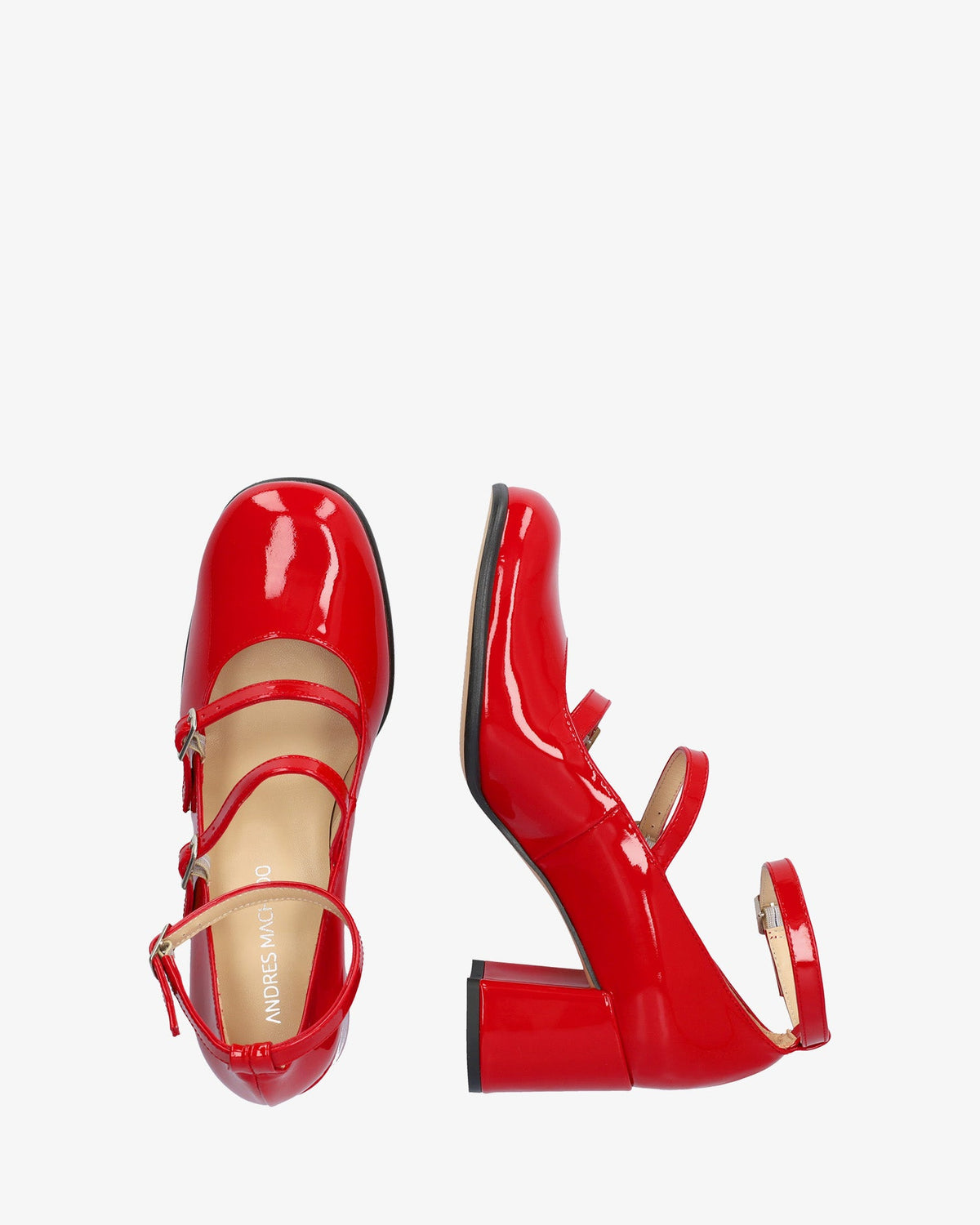 Mary Jane shoes with red patent leather heels