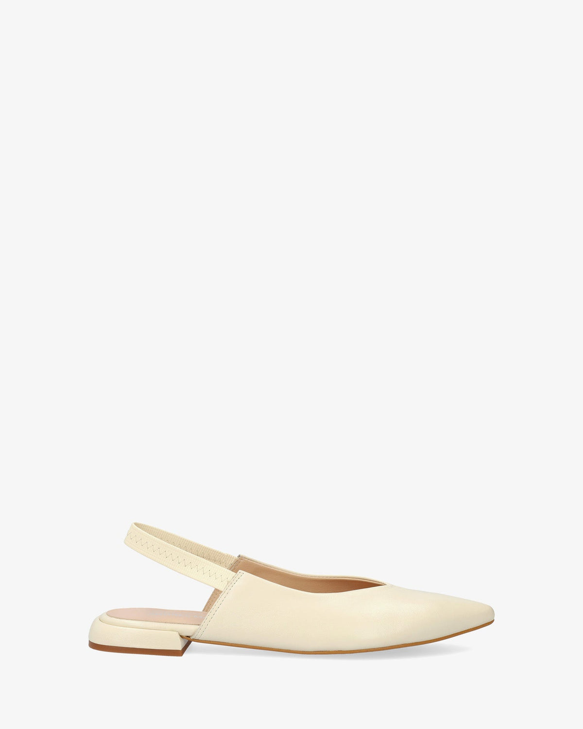 Beige leather backless flat ballerina flat