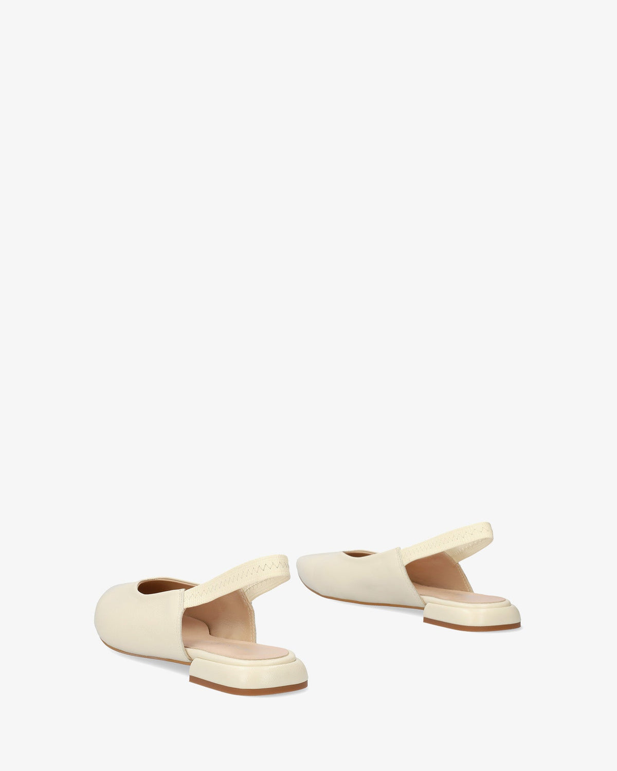 Beige leather backless flat ballerina flat