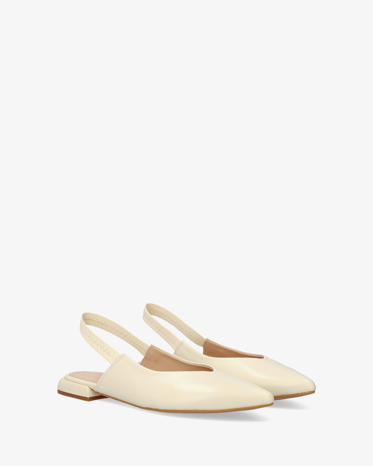Beige leather backless flat ballerina flat