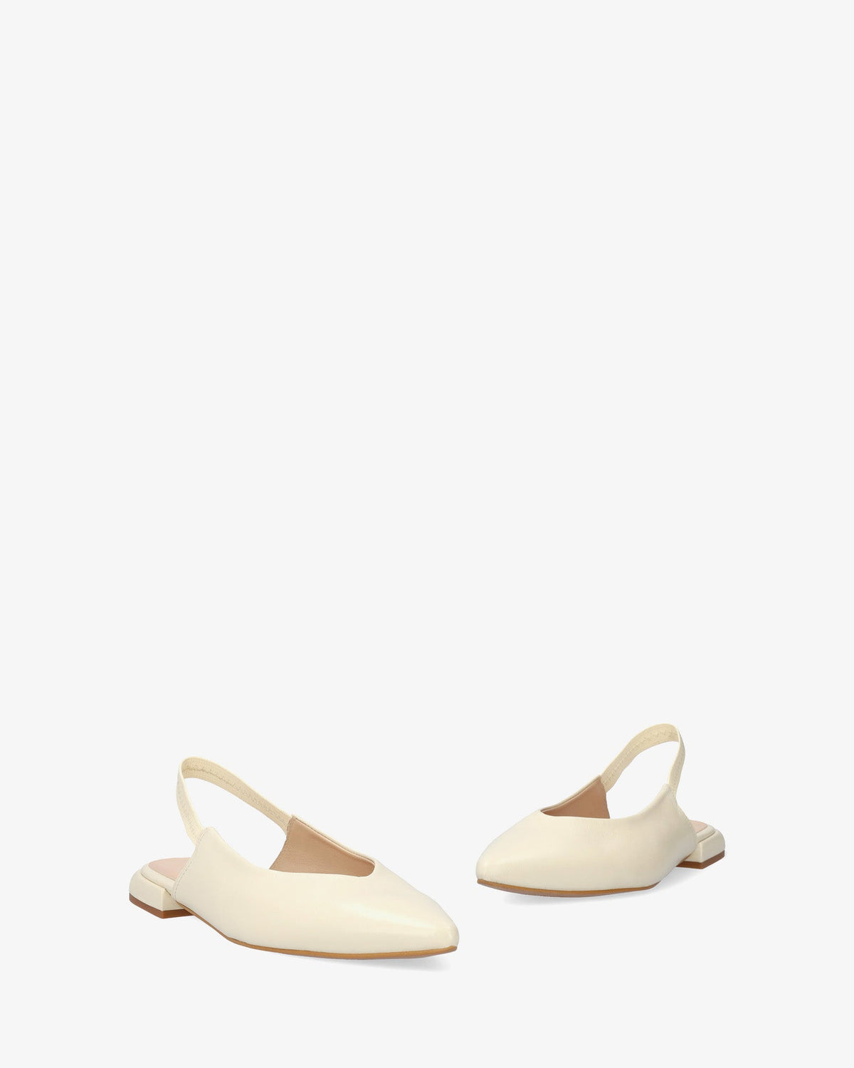 Beige leather backless flat ballerina flat