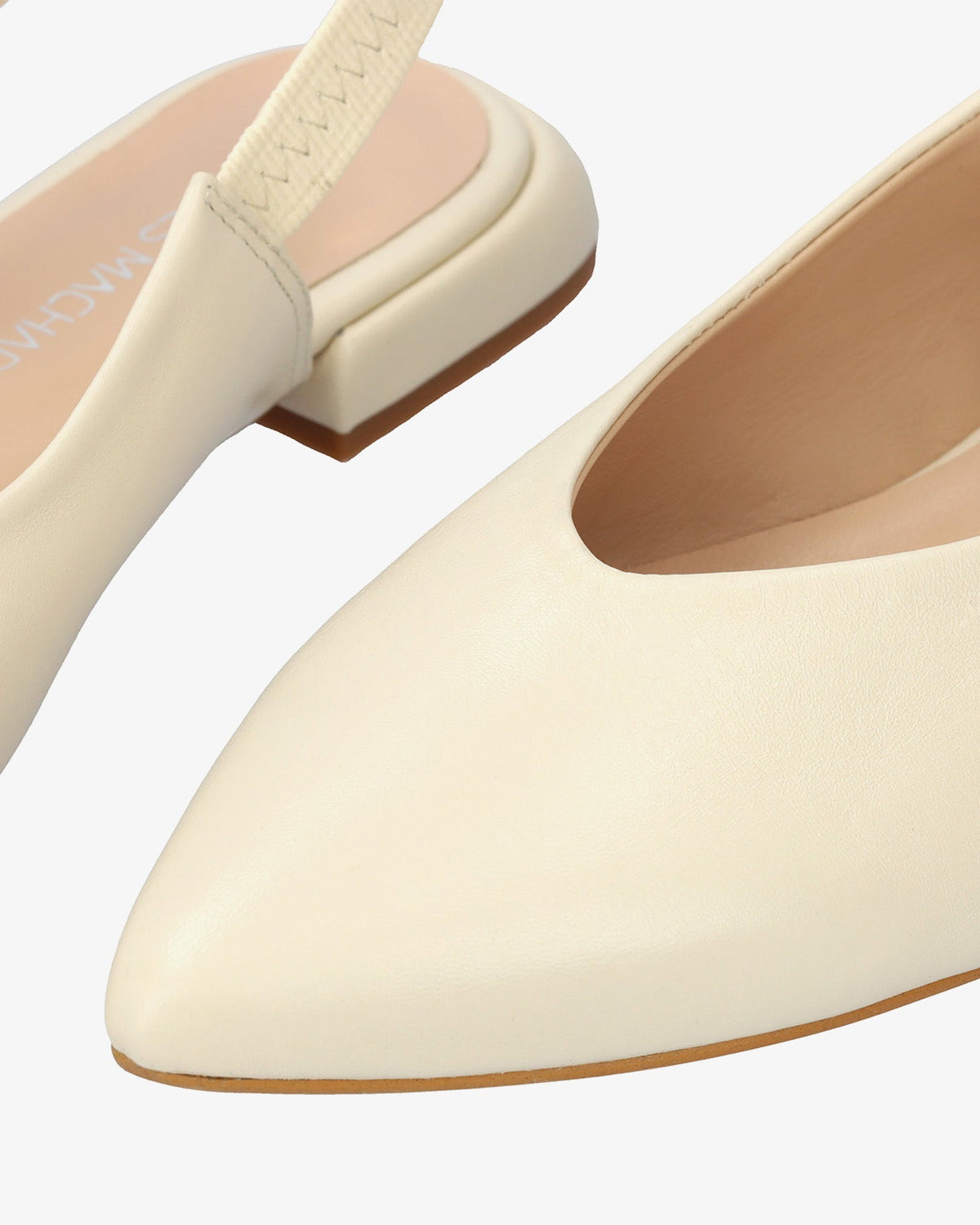 Beige leather backless flat ballerina flat