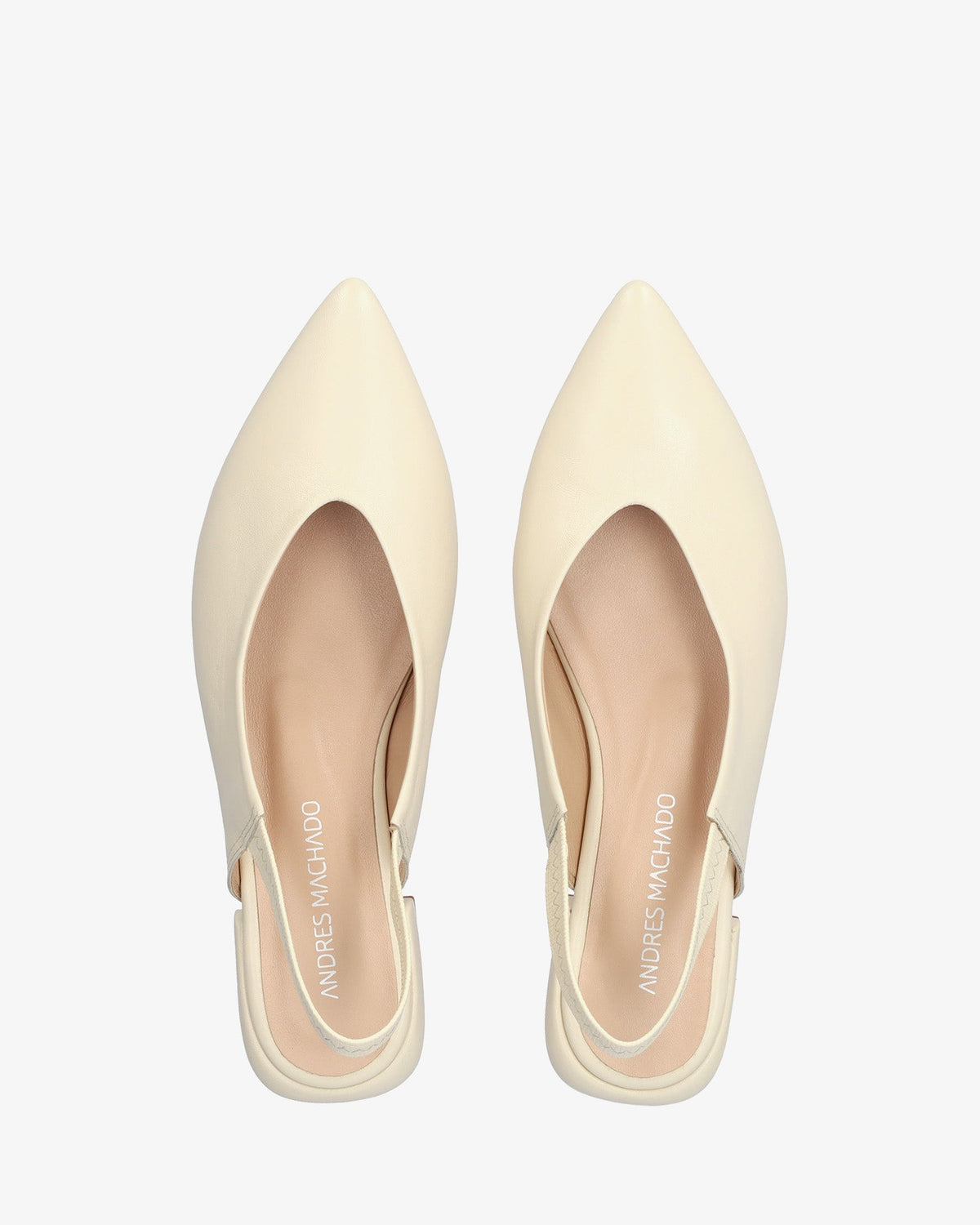 Beige leather backless flat ballerina flat