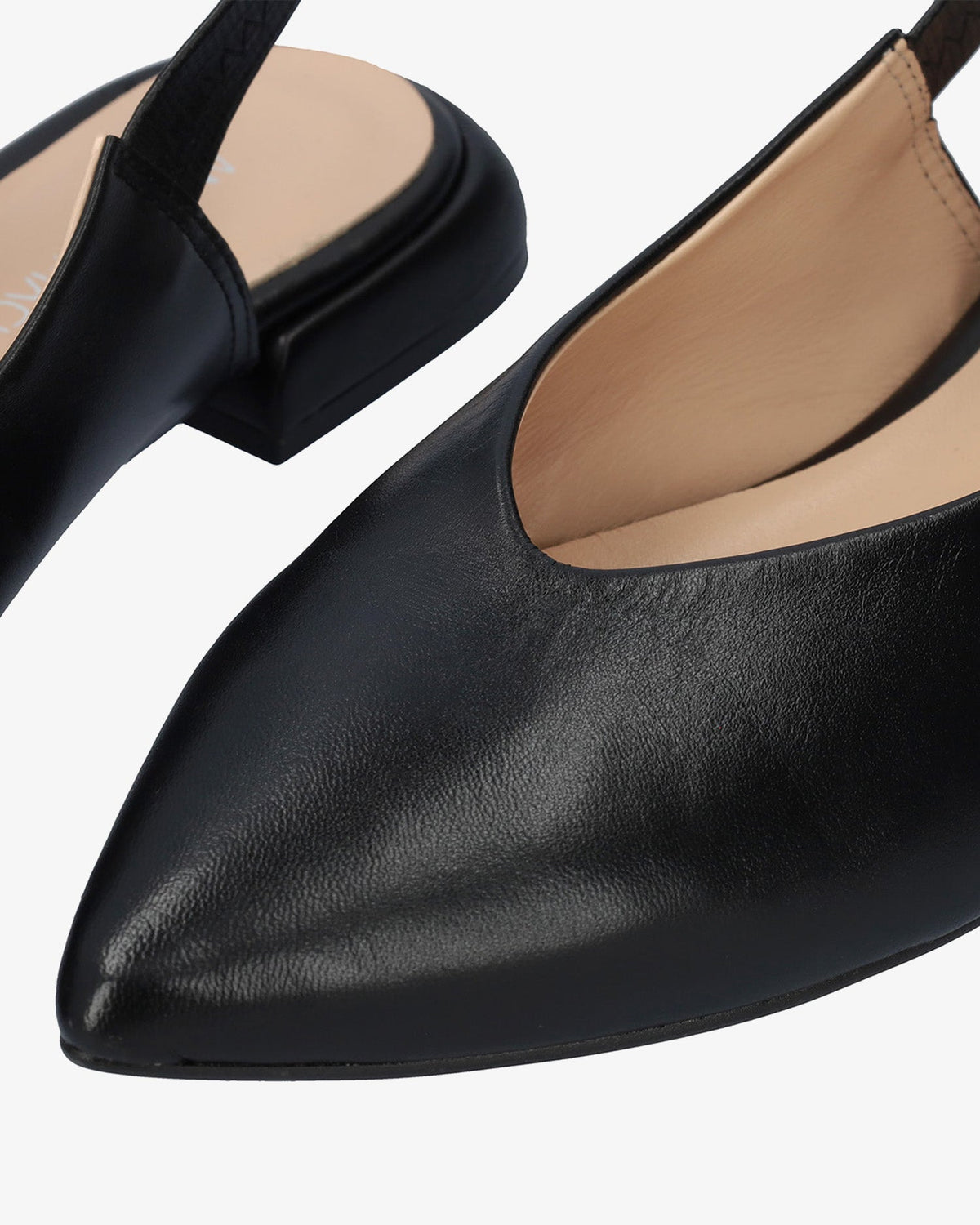 Black leather slingback flat