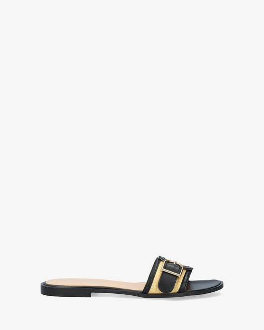 Sandalia plana en piel negro