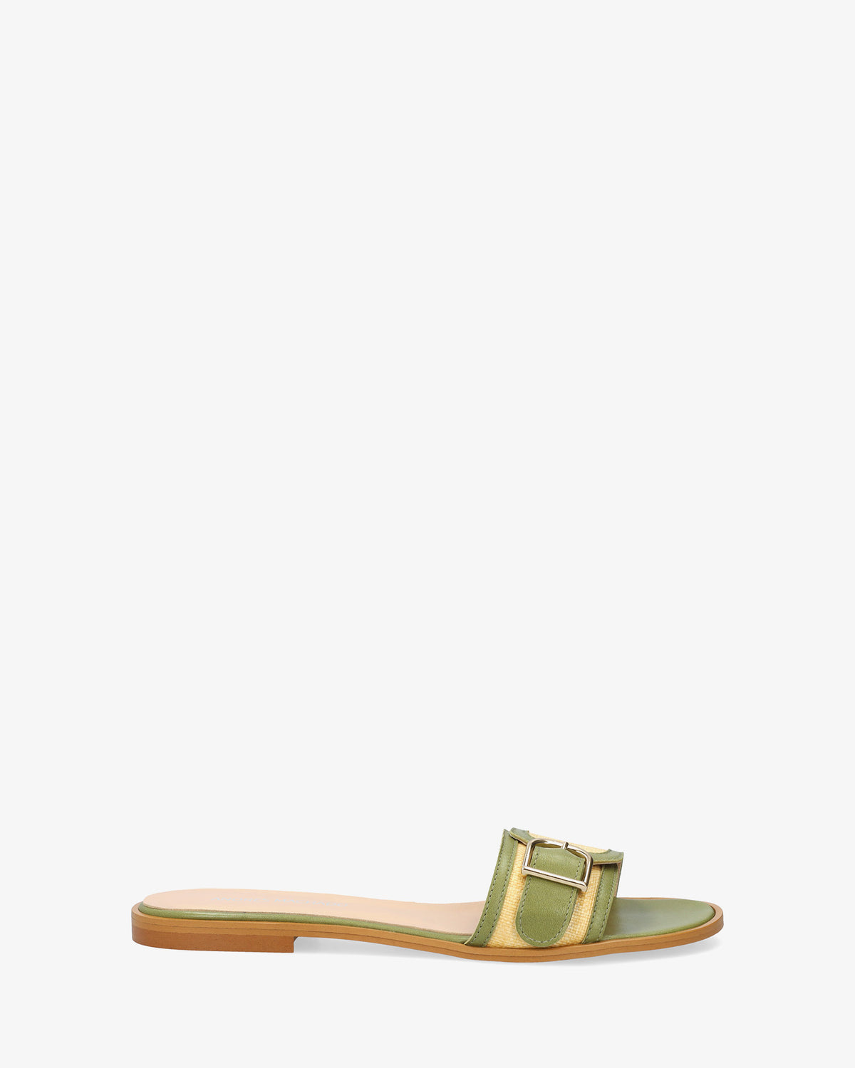 Flat green leather sandal