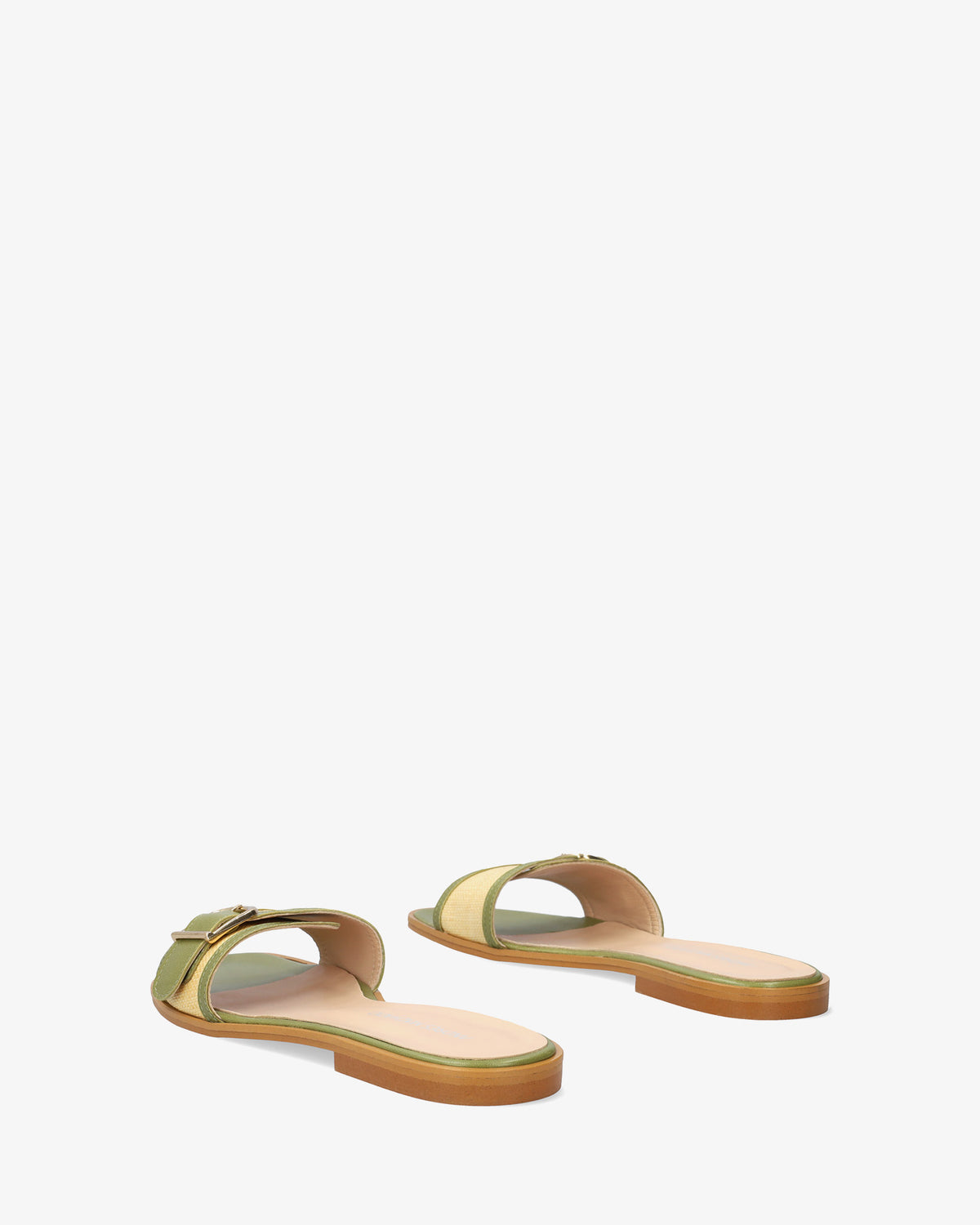 Flat green leather sandal