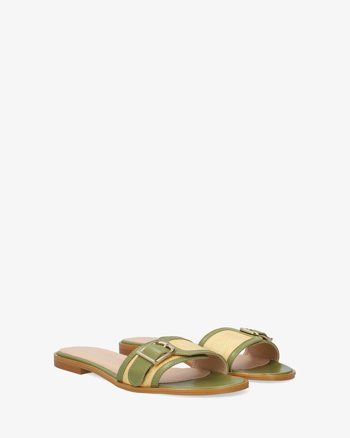 Flat green leather sandal