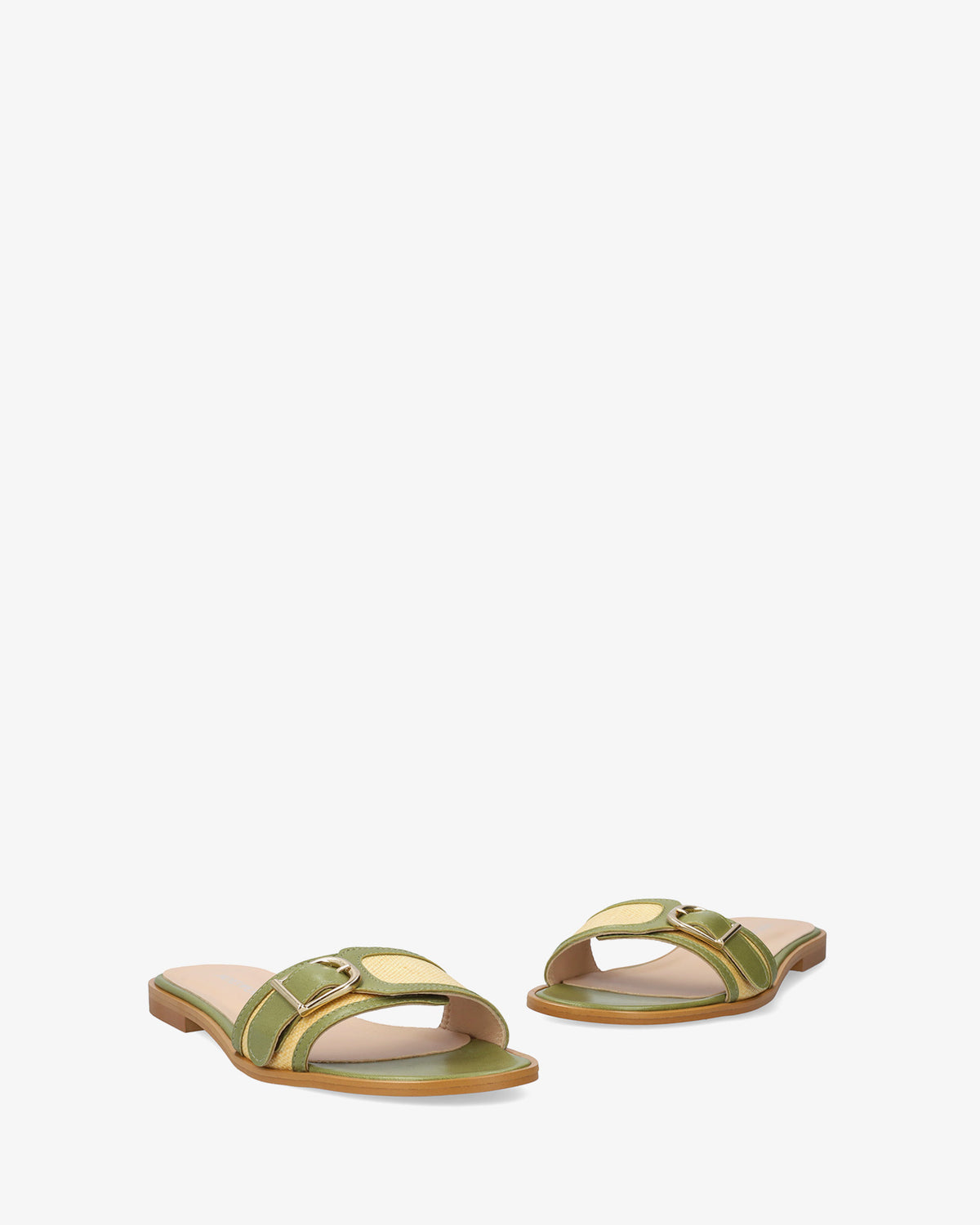Flat green leather sandal