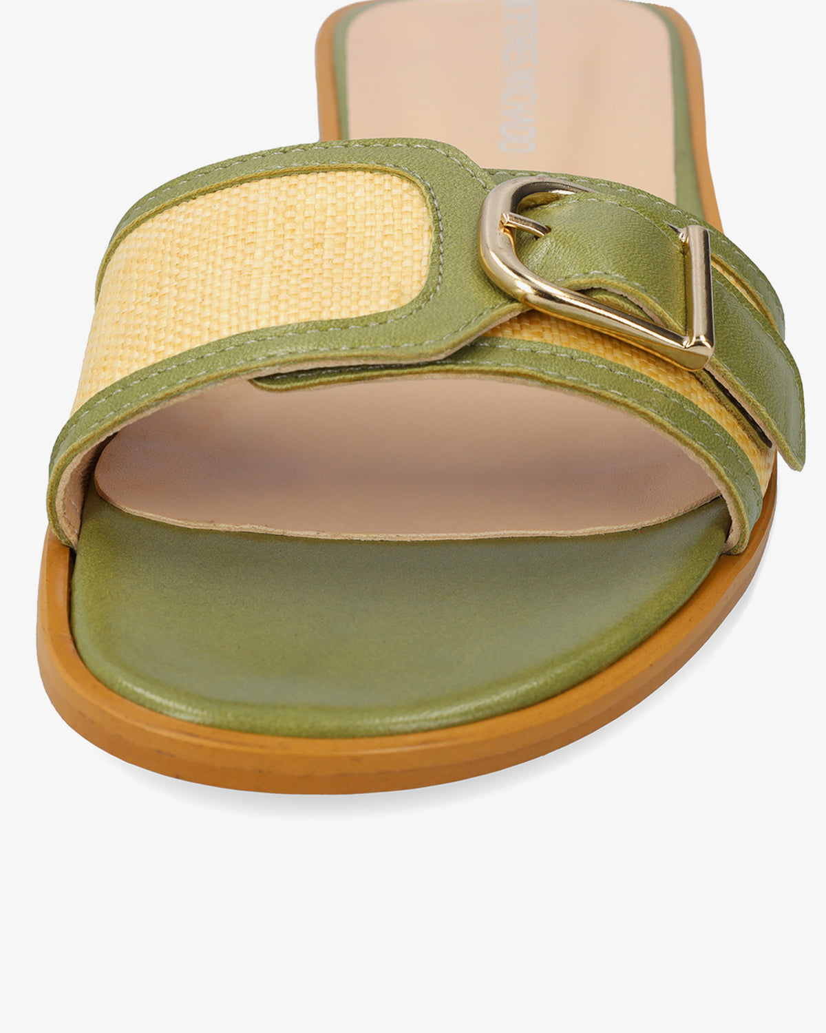 Flat green leather sandal