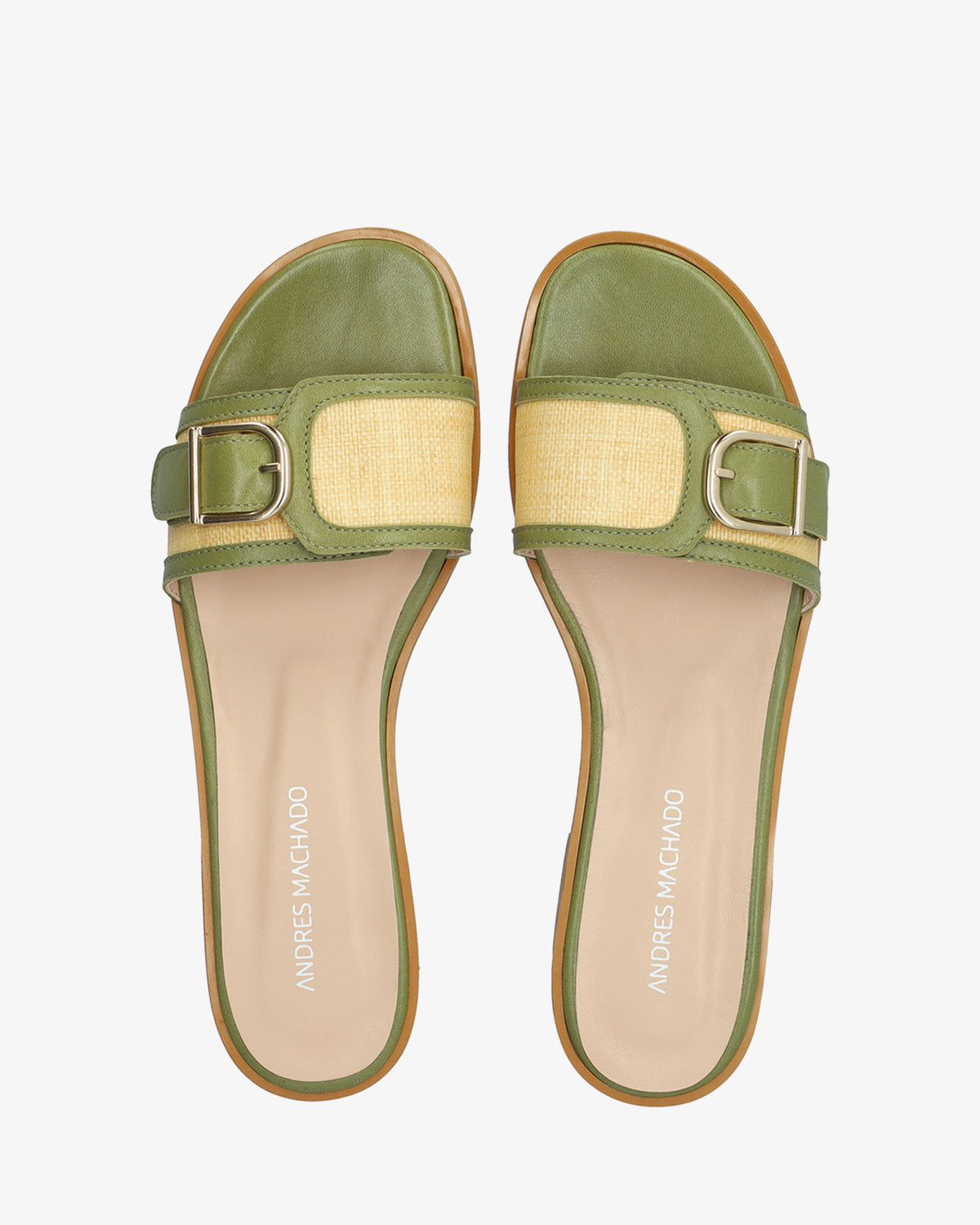 Flat green leather sandal
