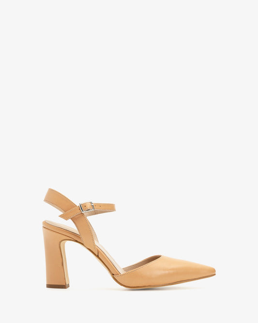 slingback heeled pump in nude leather