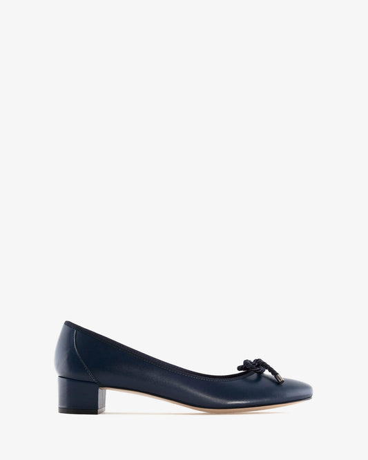 Reef Knot Navy Leather Ballet Flats
