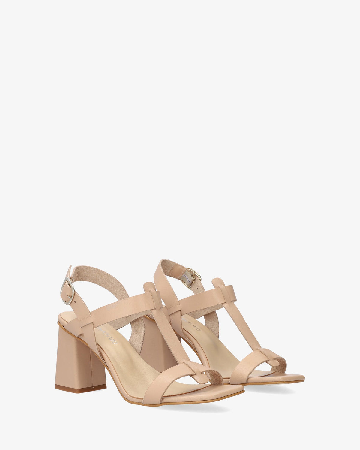 Heeled sandals in Sand Leather