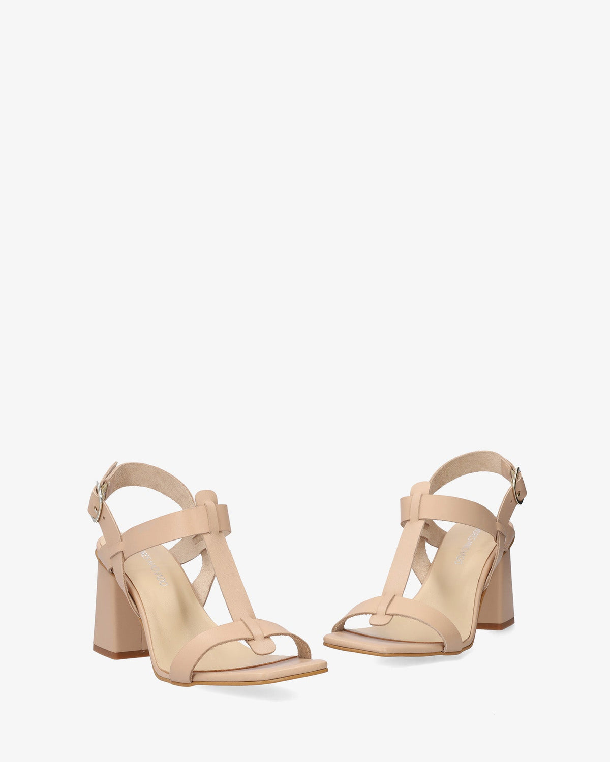 Heeled sandals in Sand Leather