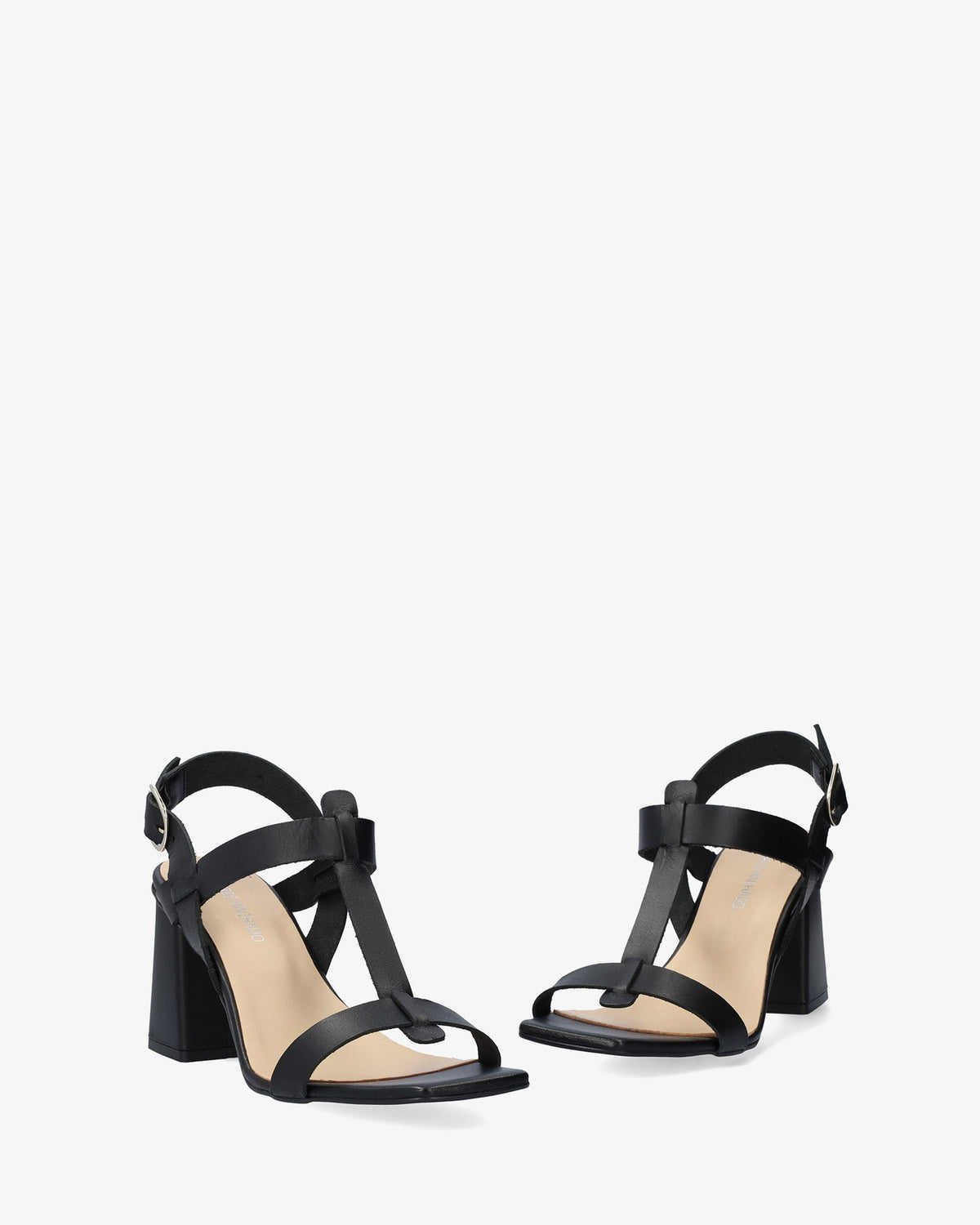 Black leather heeled sandal