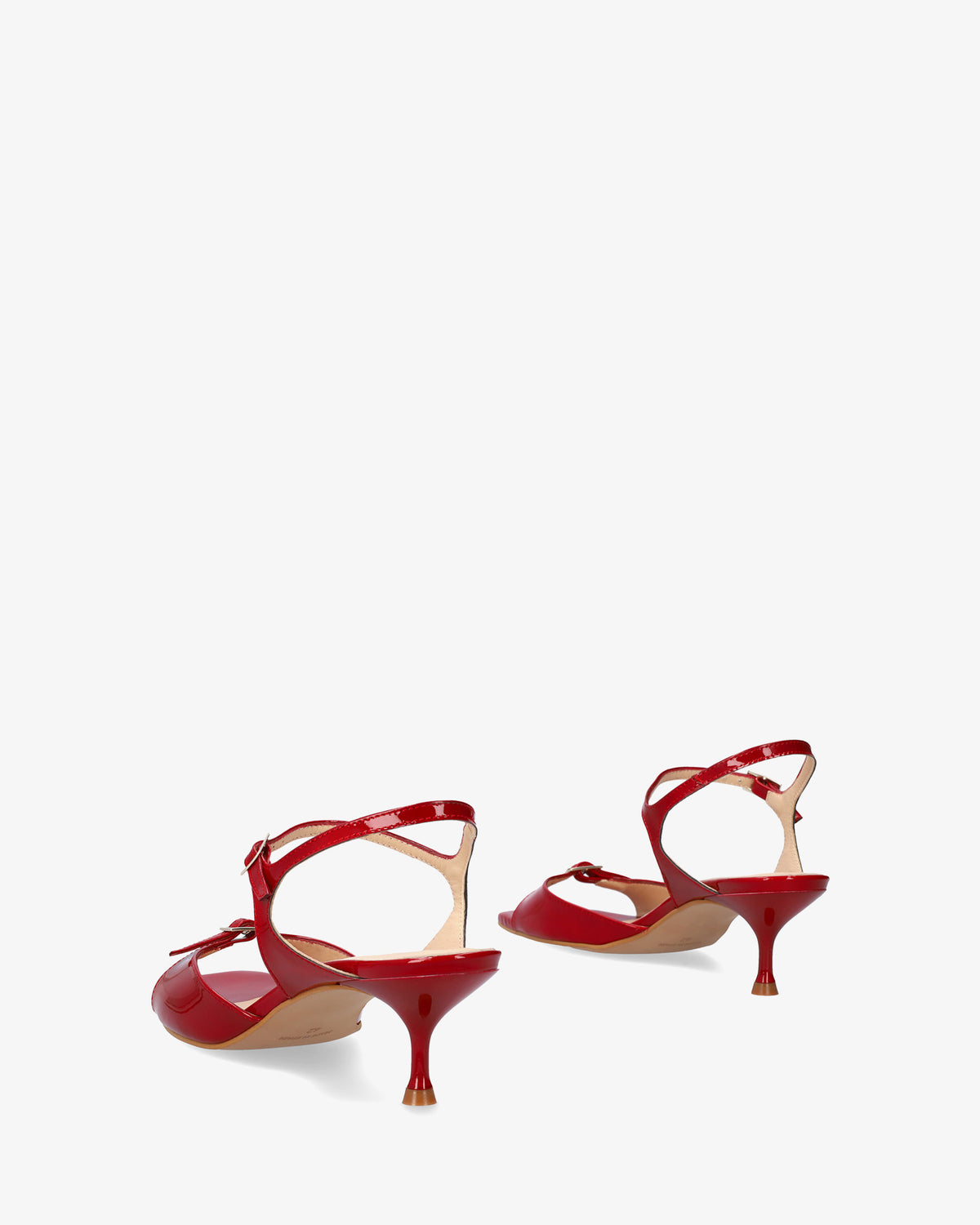 Burgundy patent leather sandal with a heel