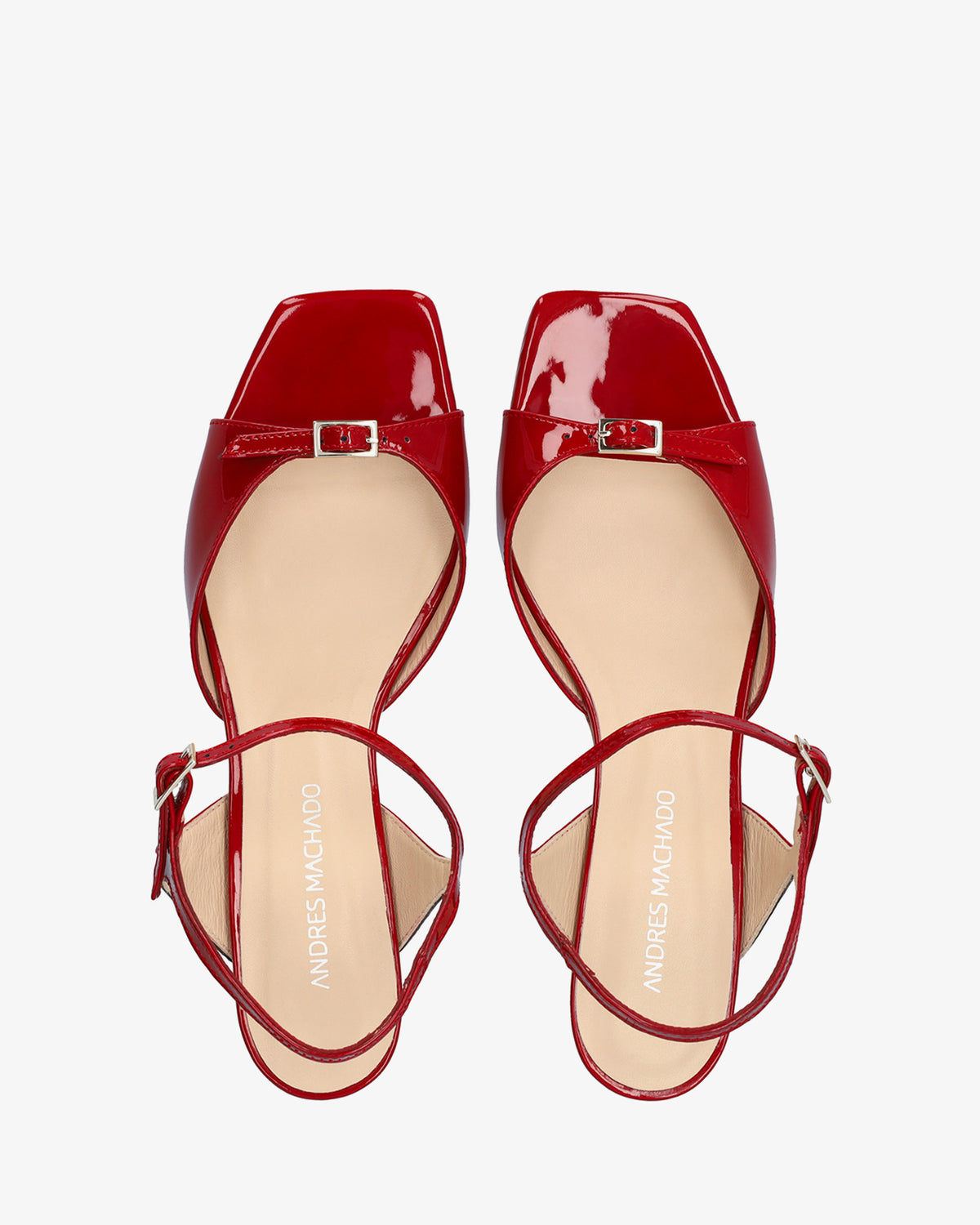 Burgundy patent leather sandal with a heel