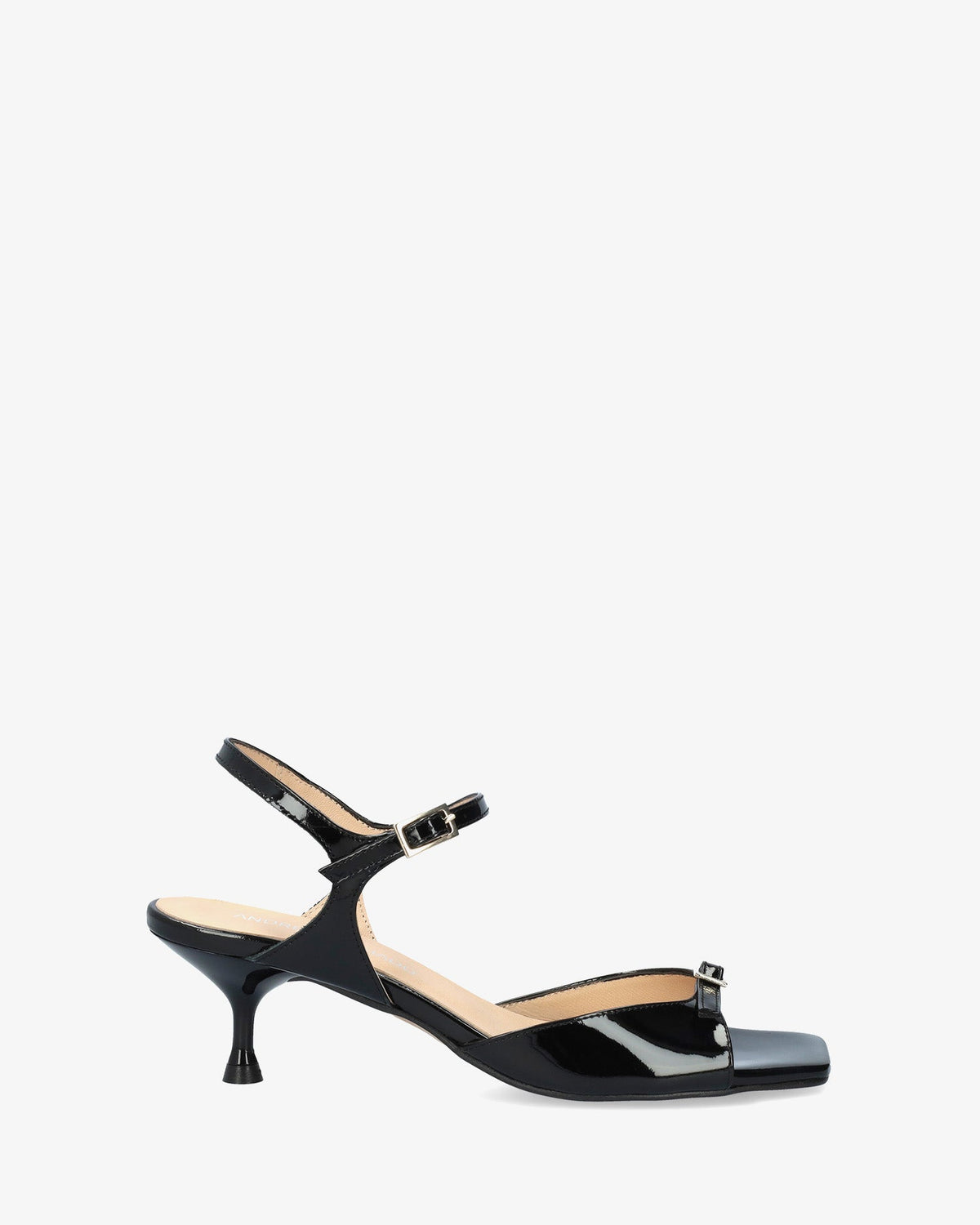Black patent leather heeled sandal