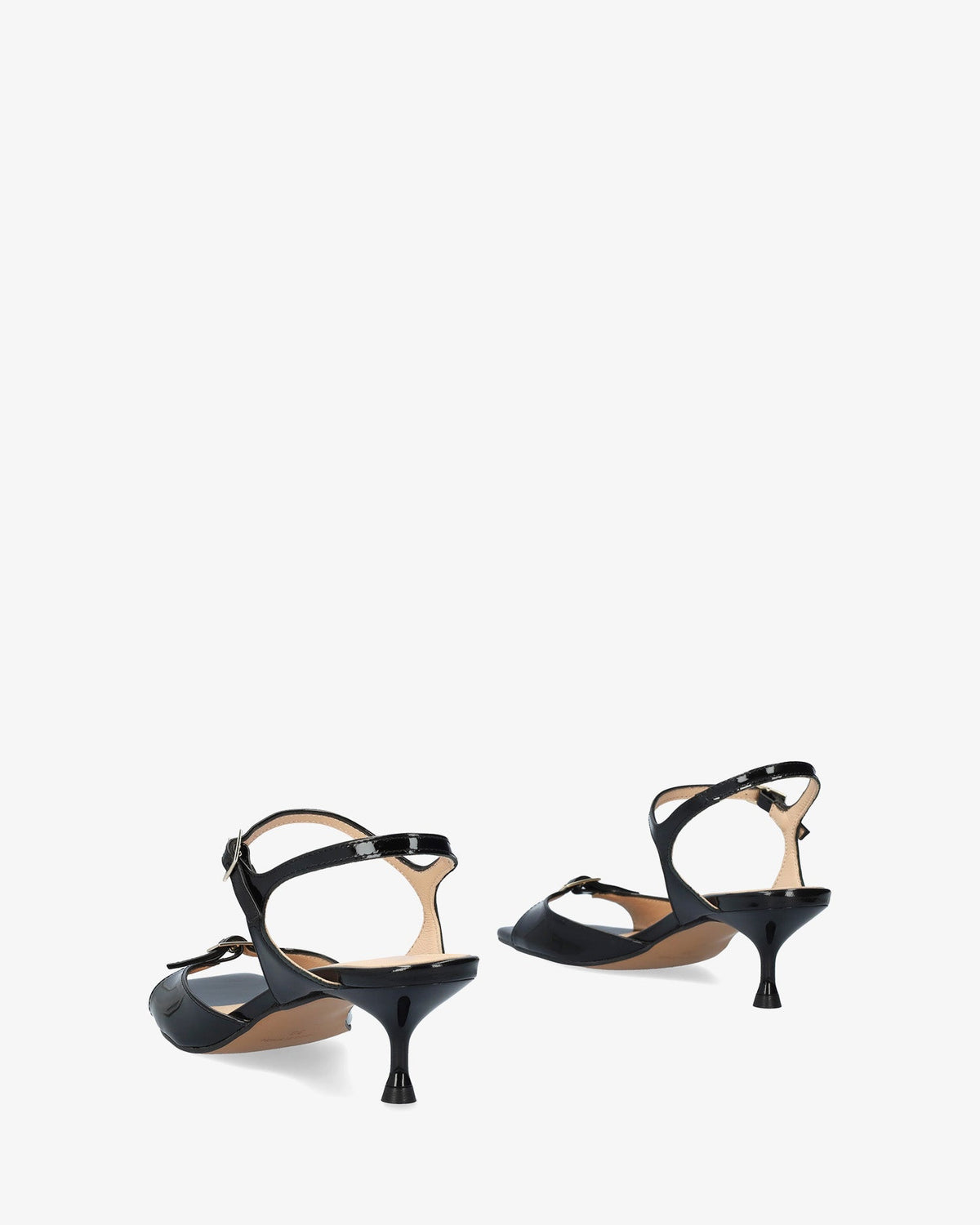 Black patent leather heeled sandal