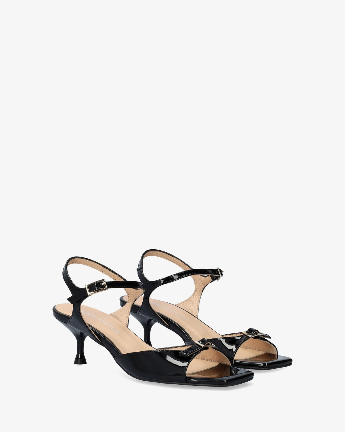 Black patent leather heeled sandal