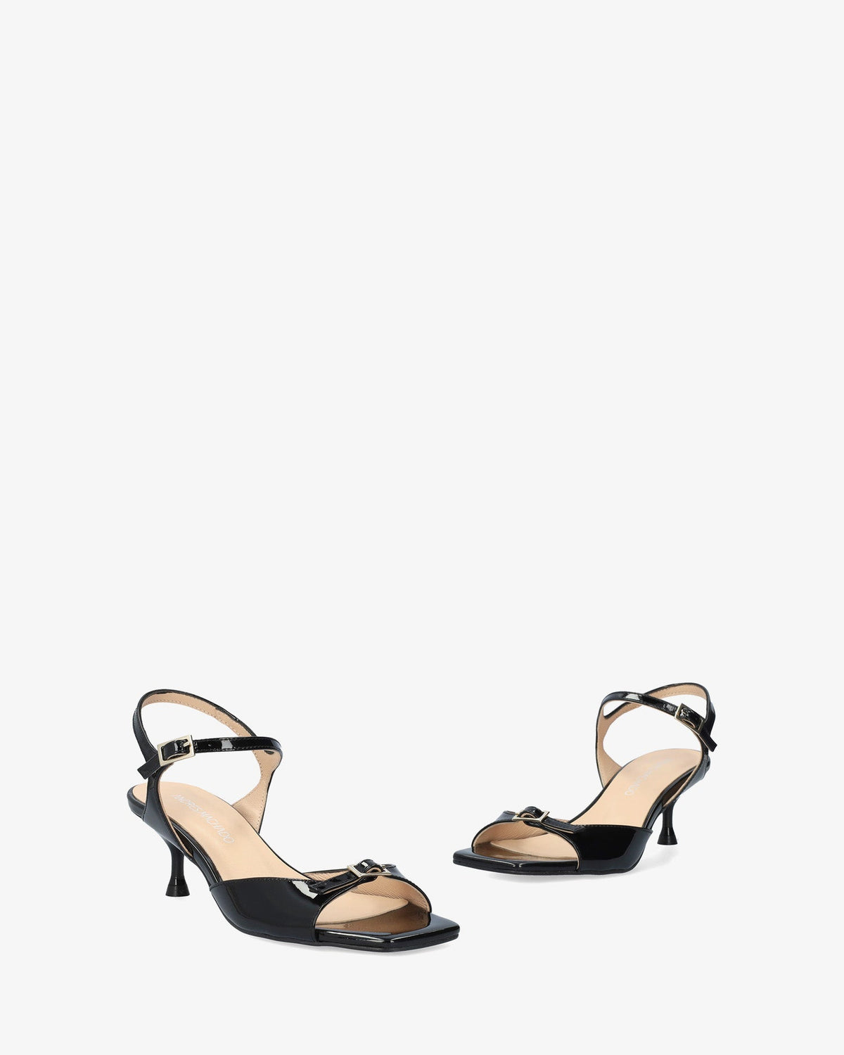 Black patent leather heeled sandal