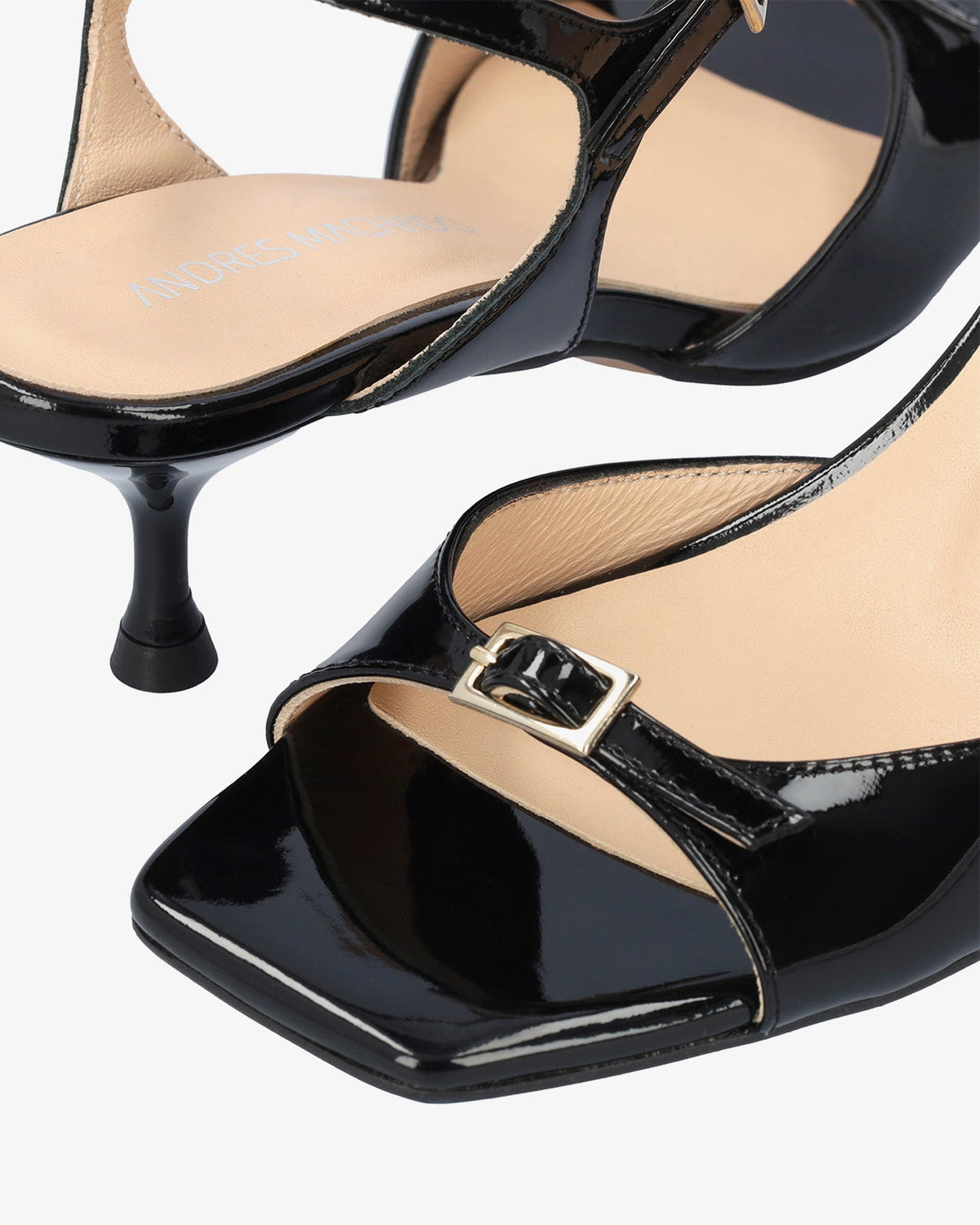 Black patent leather heeled sandal
