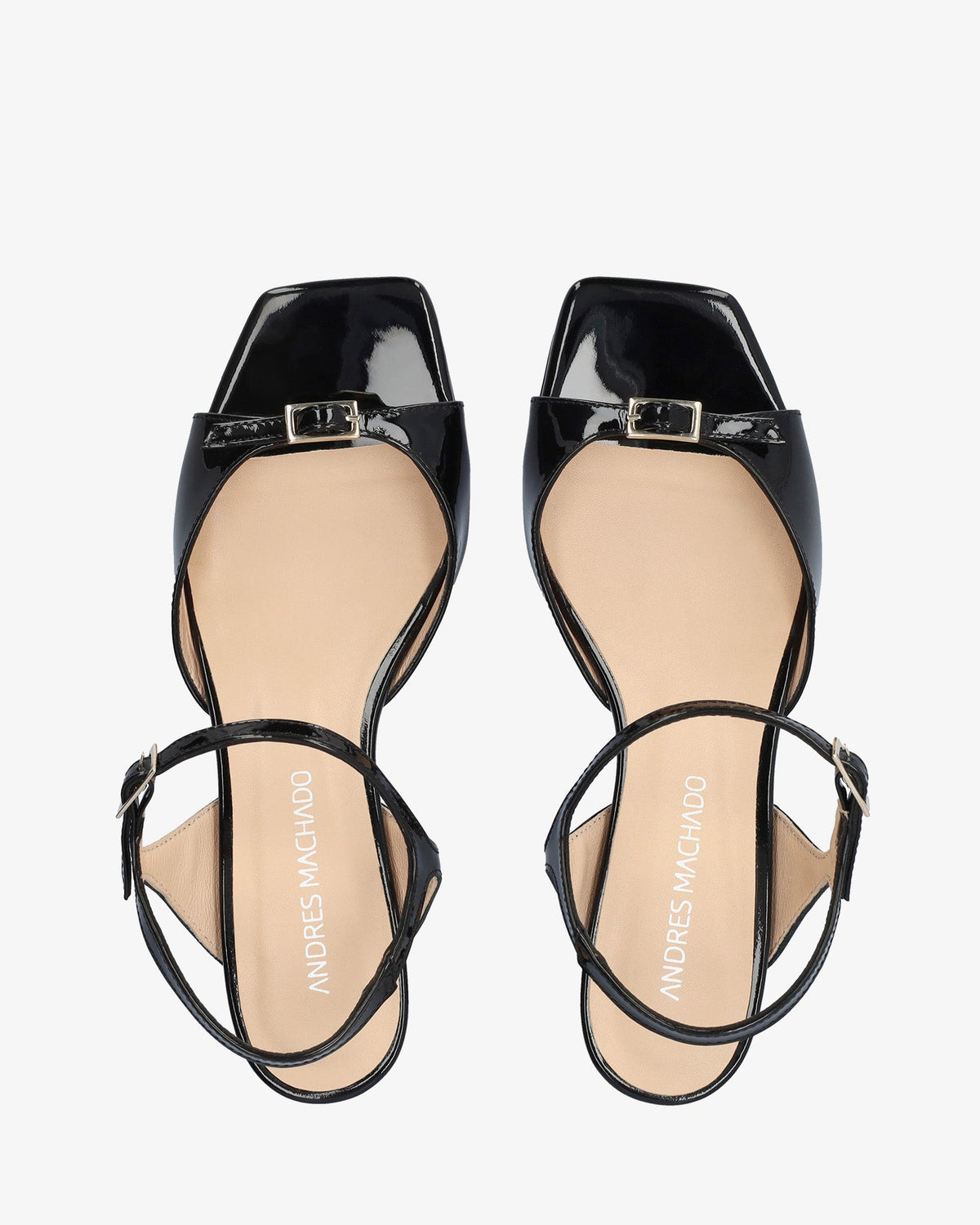 Black patent leather heeled sandal