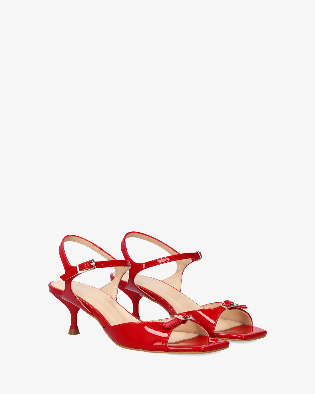 Red patent leather sandal with heel