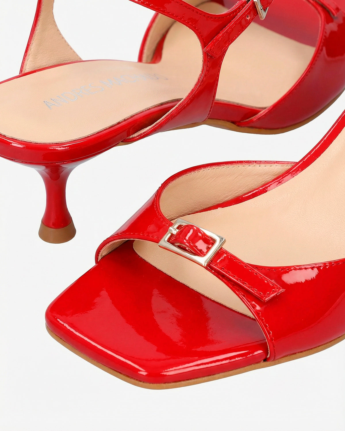 Red patent leather sandal with heel