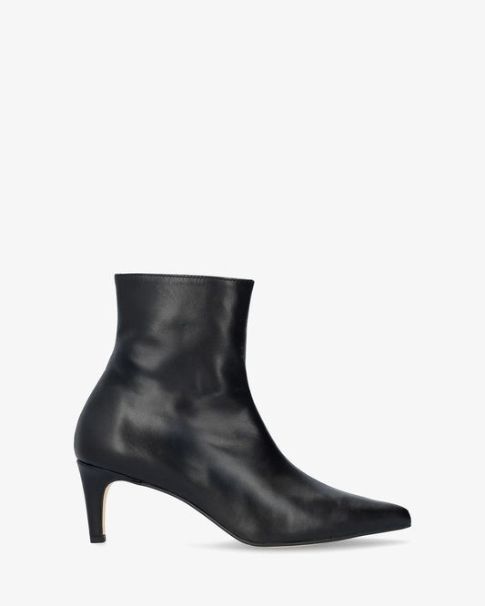 Black leather ankle boots with heels