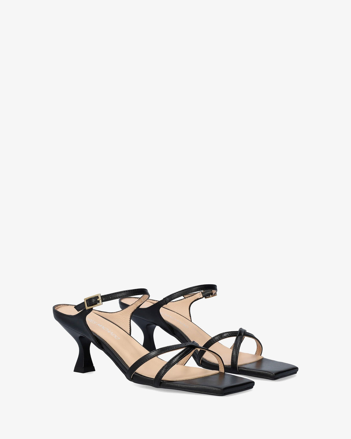 Black leather heeled sandal