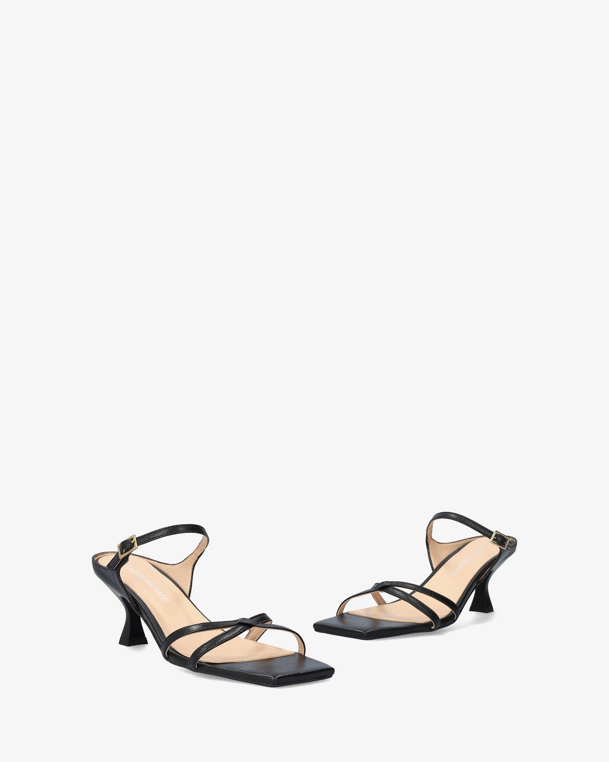 Black leather heeled sandal