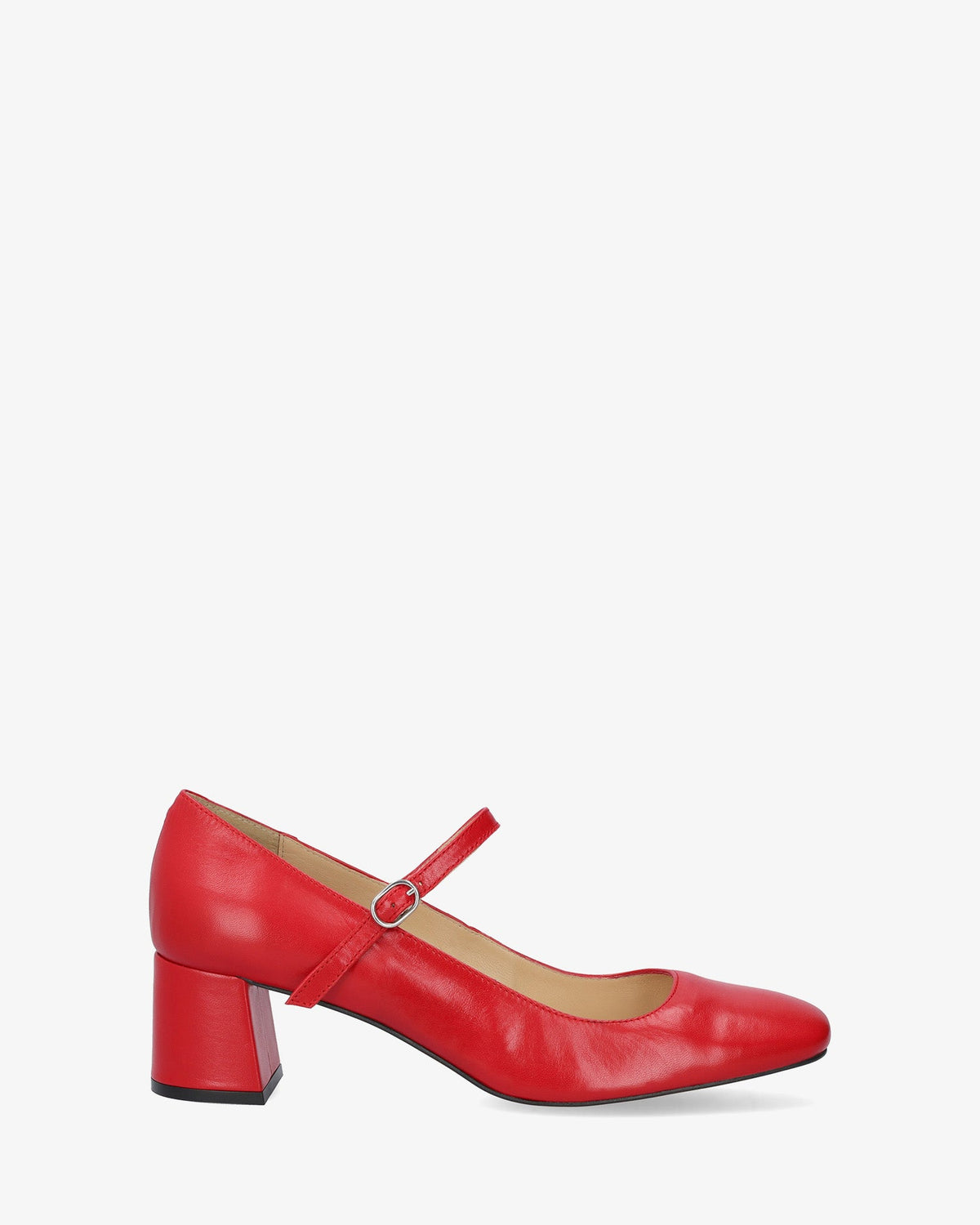 Red leather high heeled shoe