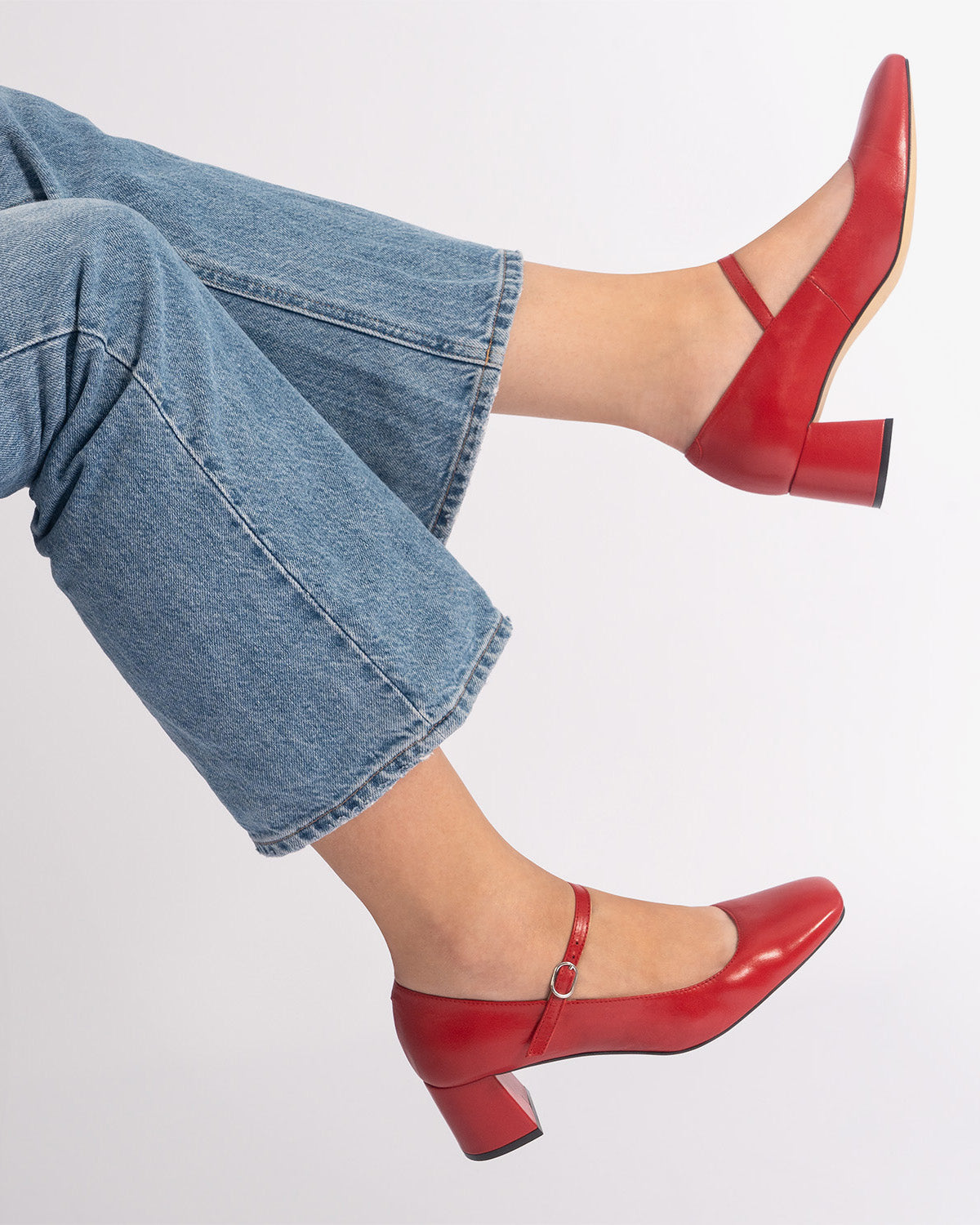 Red leather high heeled shoe