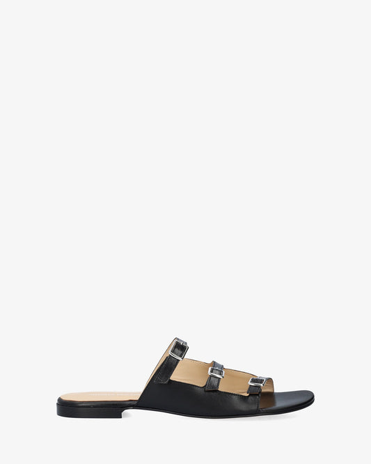 Sandalia plana en piel negro