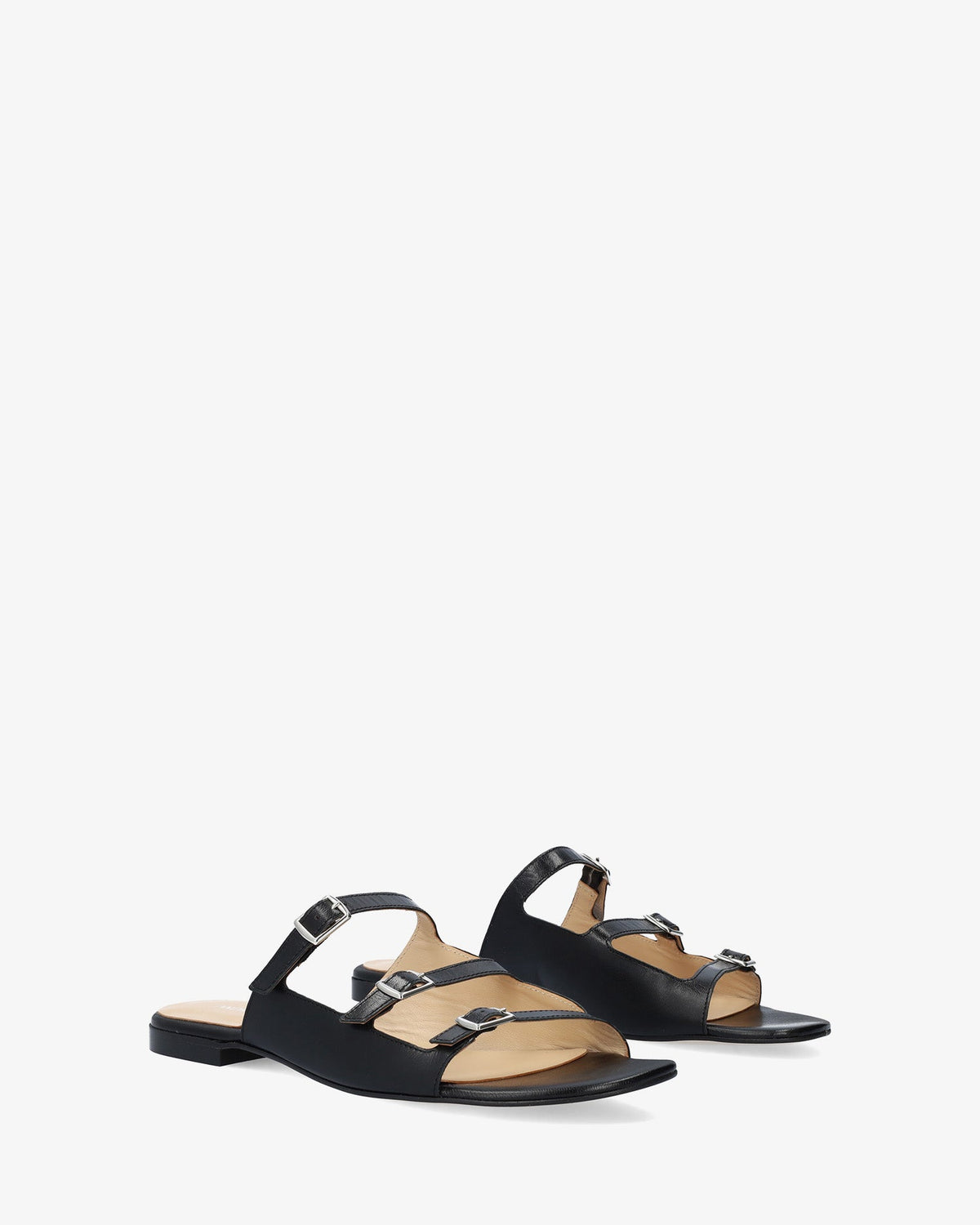 Sandalia plana en piel negro