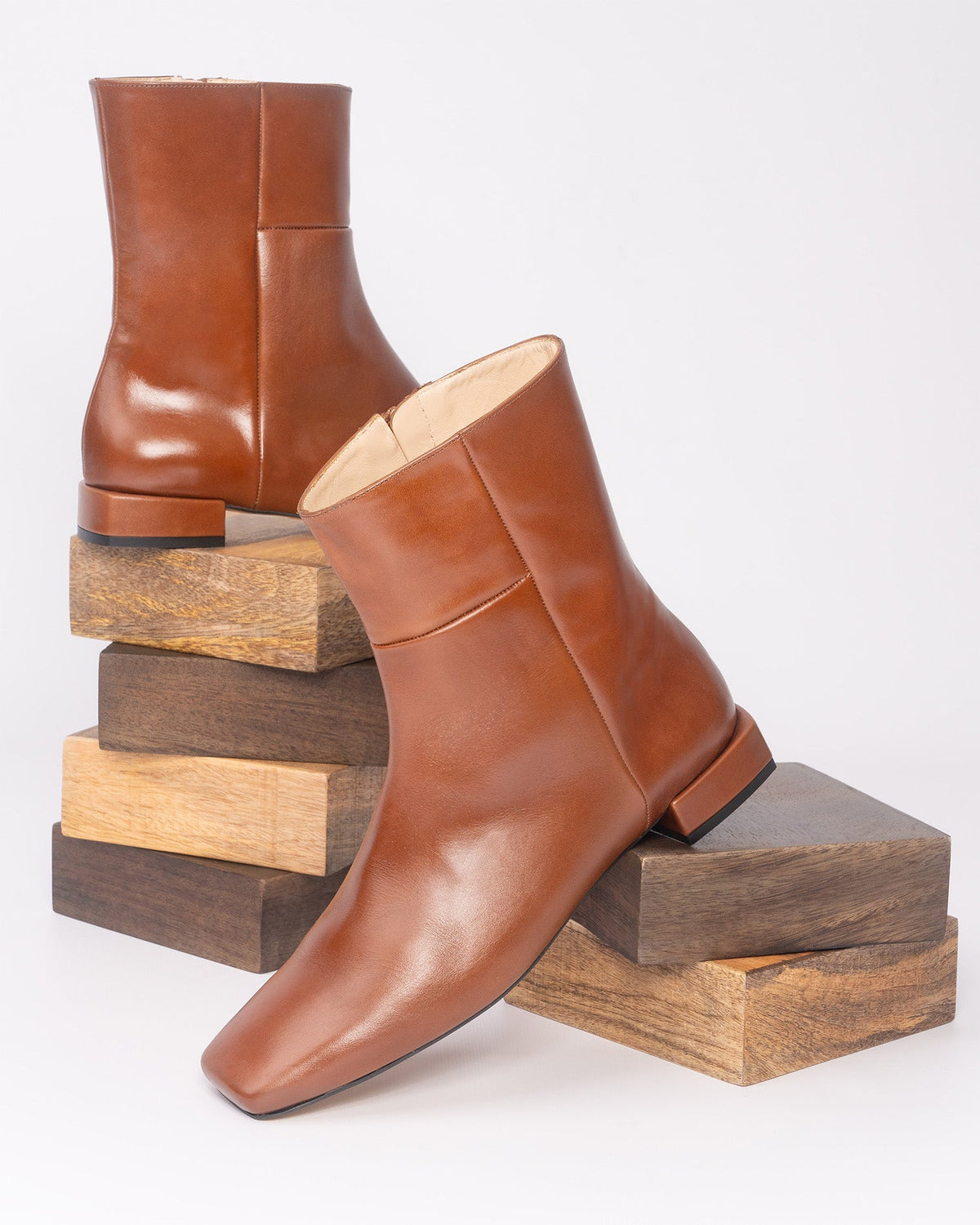 Cognac leather ankle boots