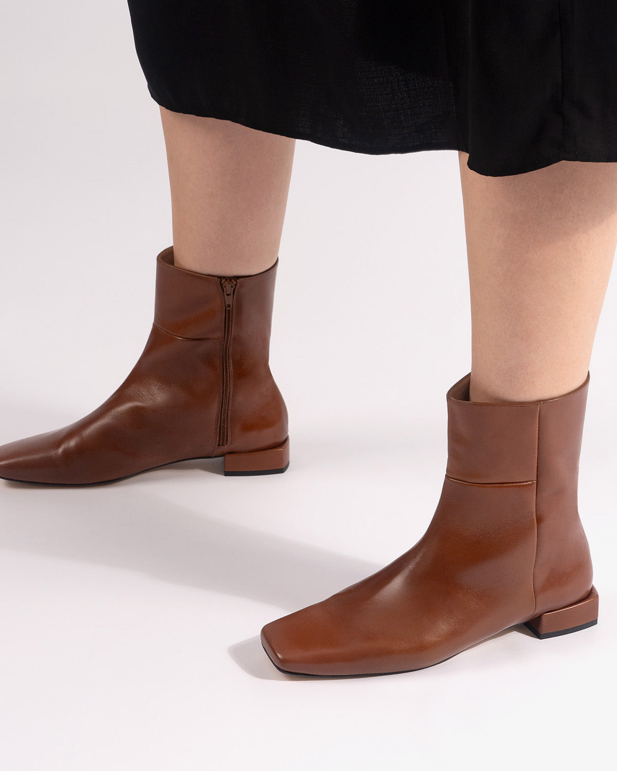 Cognac leather ankle boots