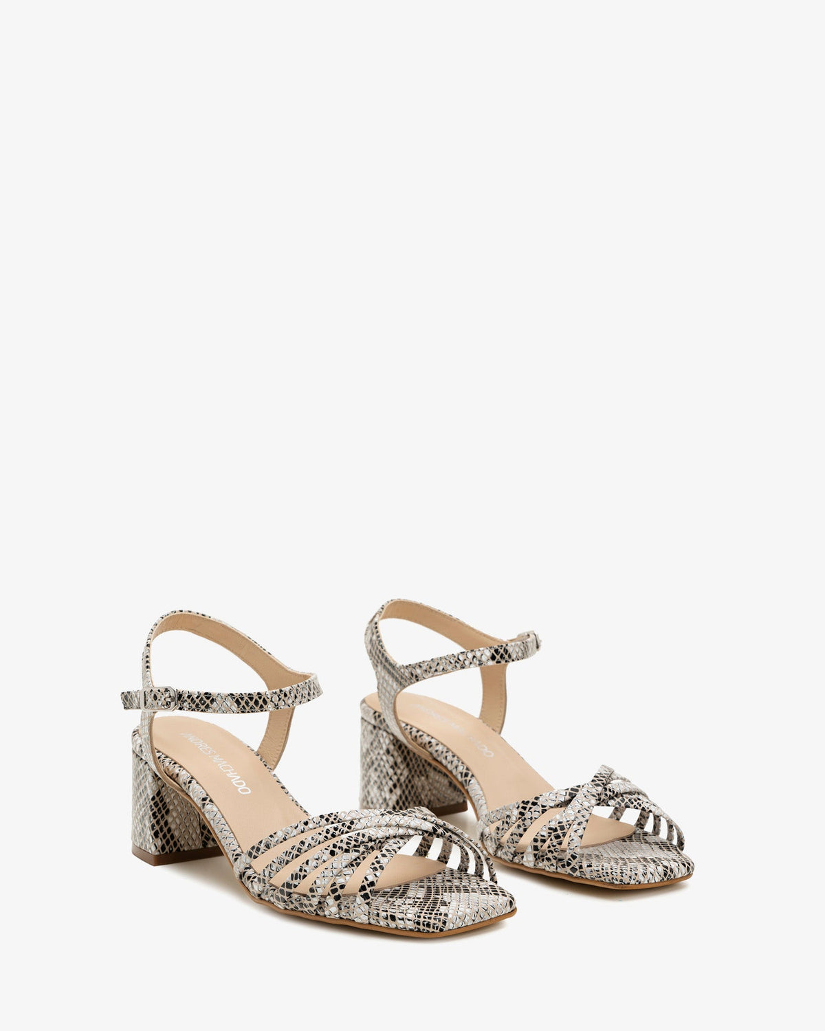 Sandalias tiras en piel con estampado serpiente marrón