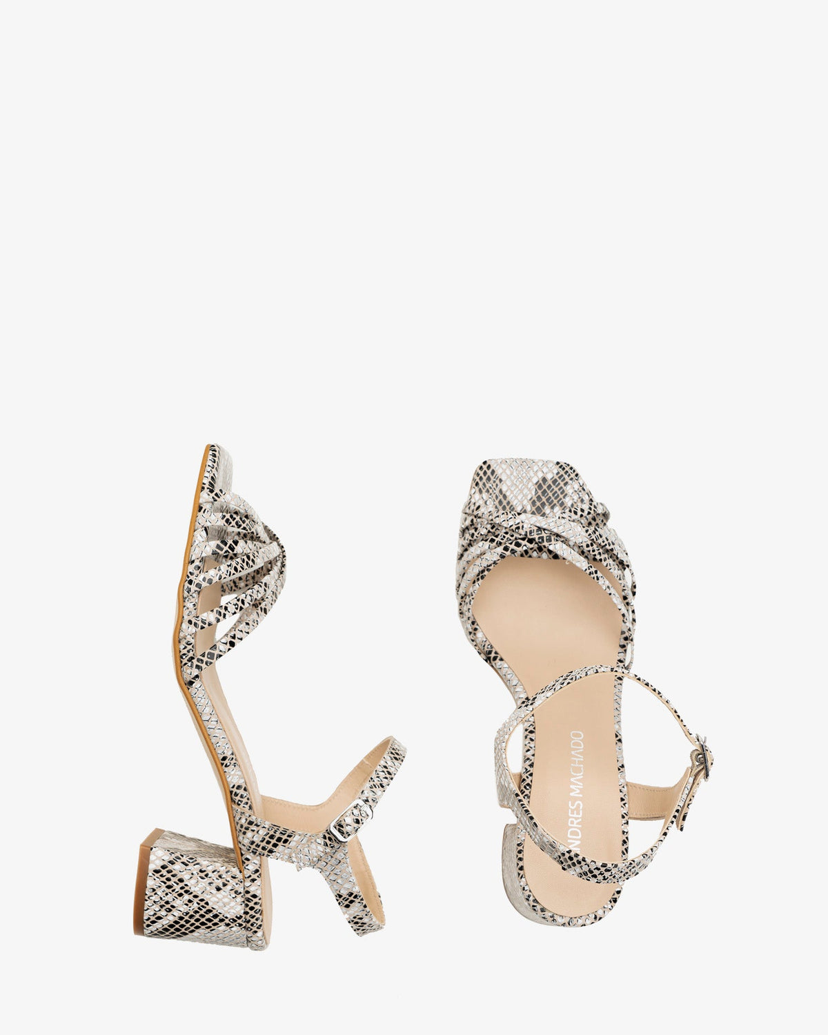 Sandalias tiras en piel con estampado serpiente marrón