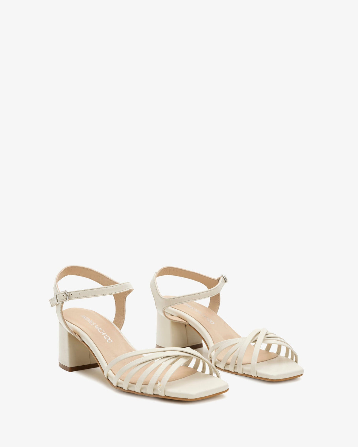 Ice-colored leather strappy sandals