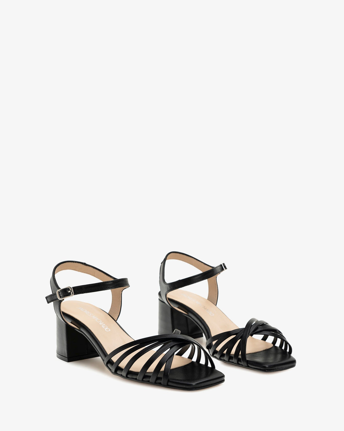 black leather strappy sandals