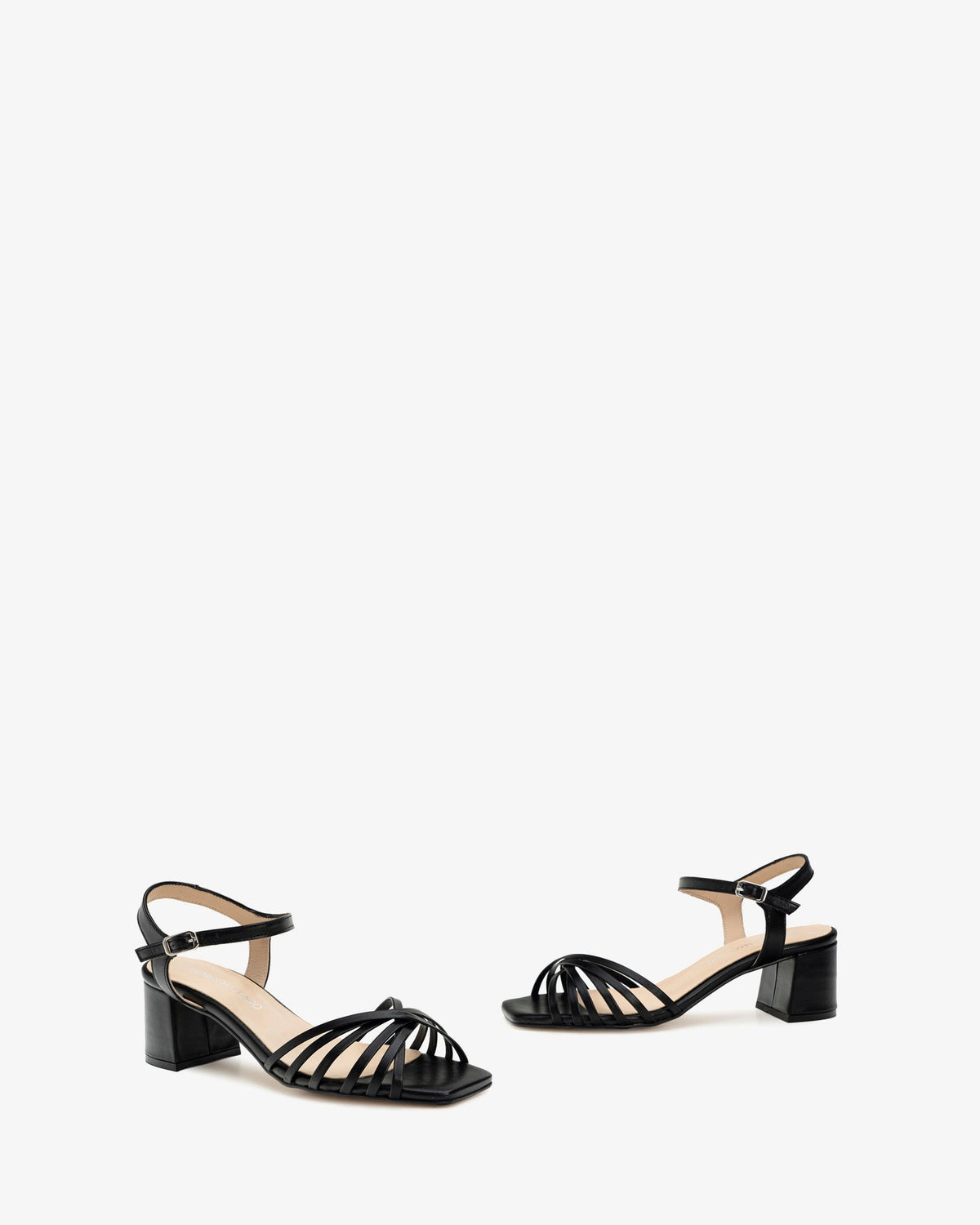 black leather strappy sandals