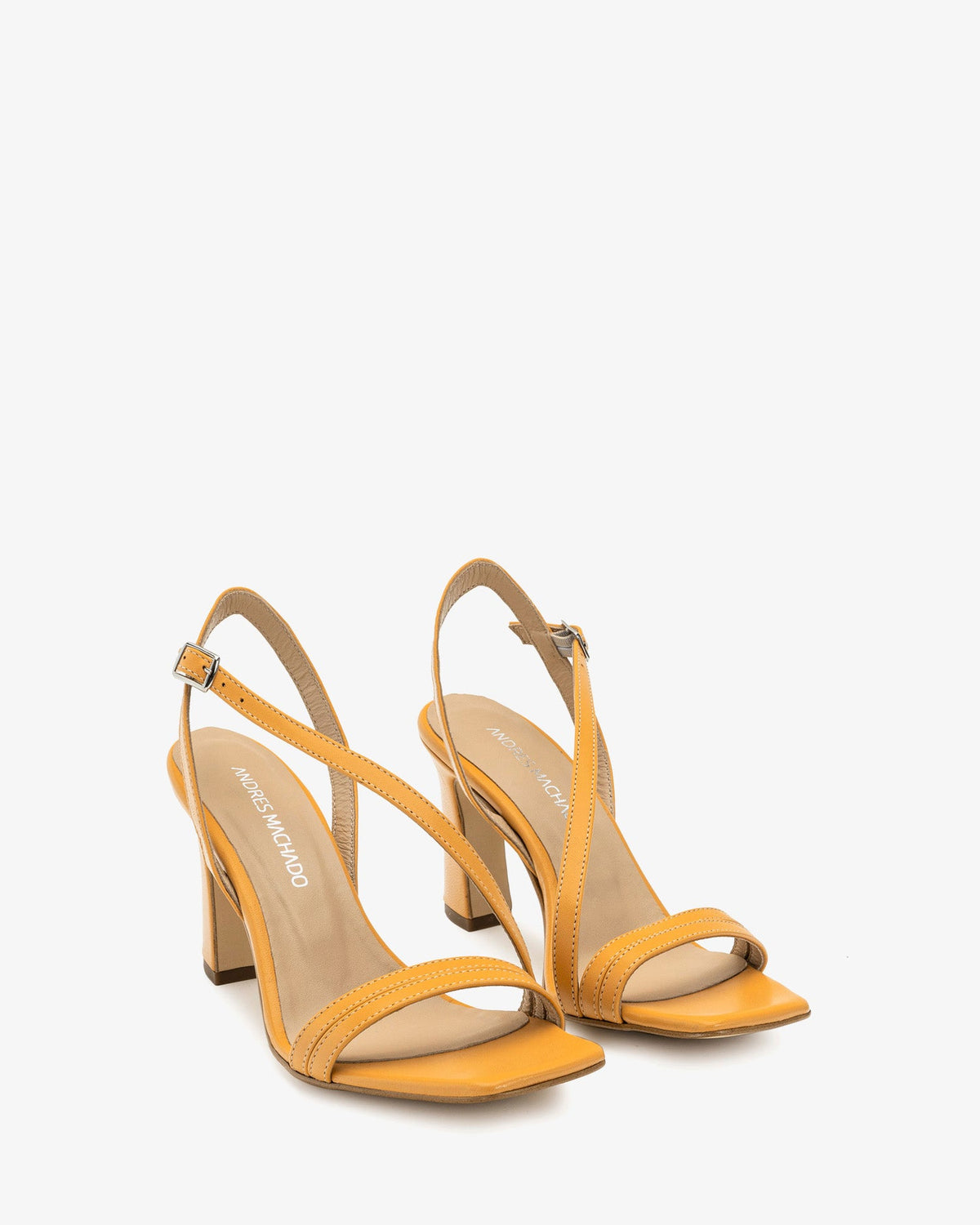 Sandalia tacón piel naranja