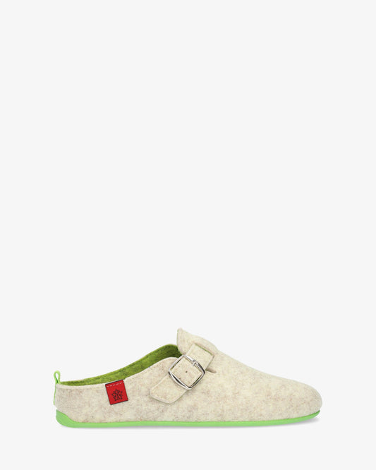 Unisex buckle slippers with white felt fabric