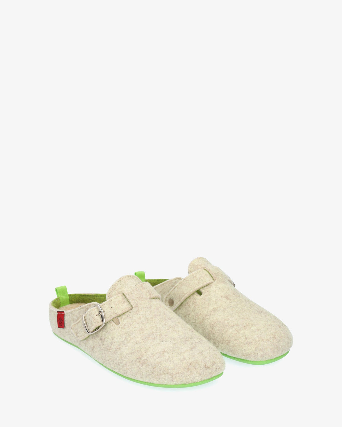 Unisex buckle slippers with white felt fabric