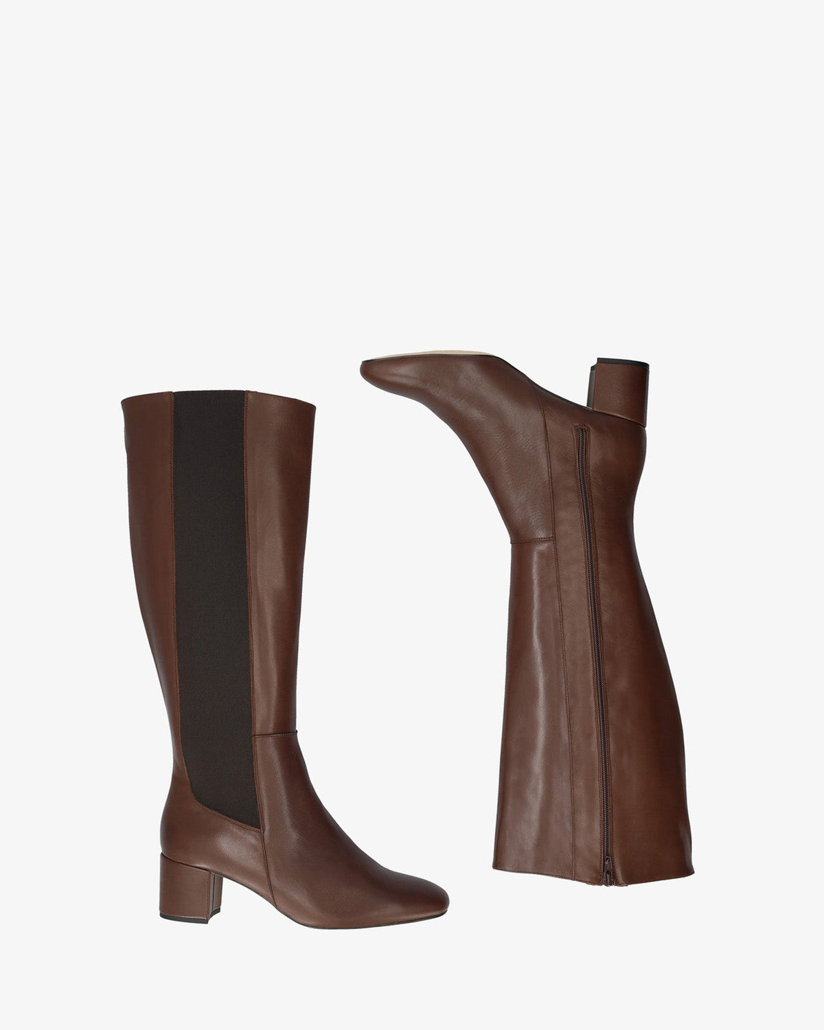 Bota alta en piel de color marrón